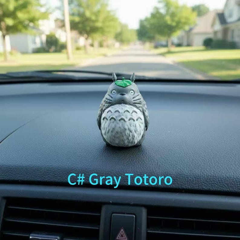 Cute Anime Figurine Car Dashboard Decor, Standing Car Pendant Ornament, Charming Figurine for Every Anime Fans C# Gray Totoro
