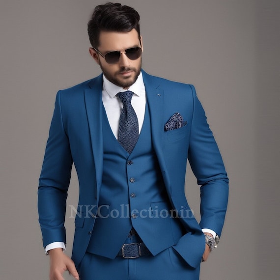 Traje azul marino de tres piezas para hombre vestimenta formal para eventos para cada ocasion ajuste a medida regalo para el esposo Etsy Espana