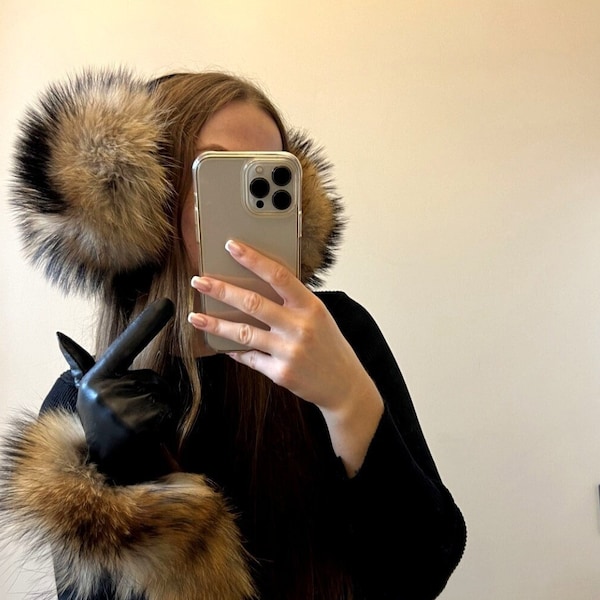 Waschbär Ohrenschützer für Frauen, große Ohrenschützer aus echtem Fell, handgemachte Winter-Accessoires, große flauschige Ohrwärmer, Mädchengeschenke, Herbst-Winter-Kleidung