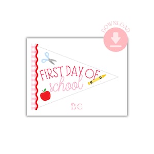 Wimpelkette zum Ausdrucken für den ersten Schultag / Sofort-Download / rosa Vichy-Karo