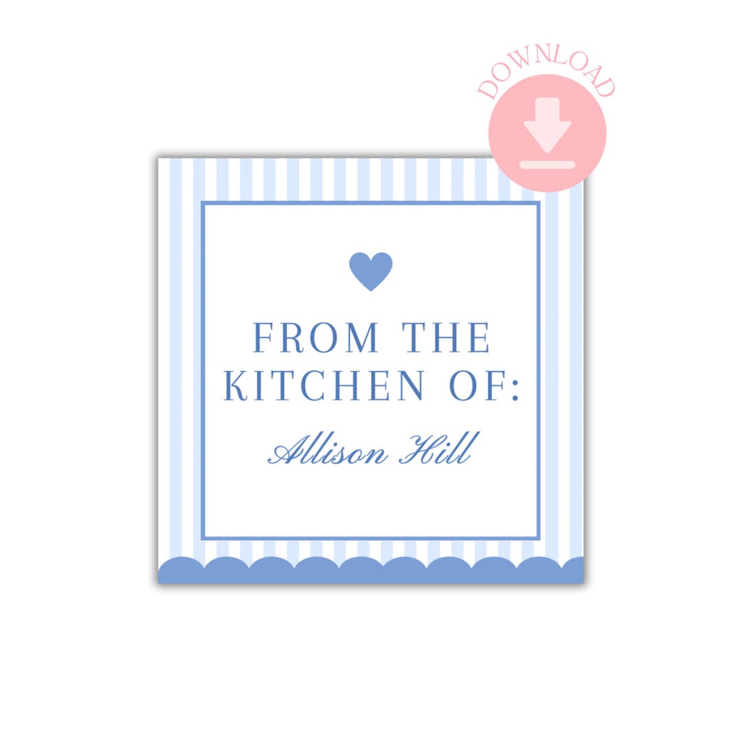 Printable From the Kitchen Gift Tag Blue Stripes and Scallops / Baking ...