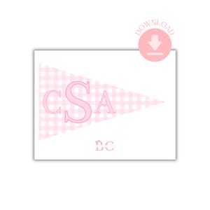 Printable Monogram Pennant Flag Pink Gingham Girls / For Easter Baskets, Baby Shower, etc