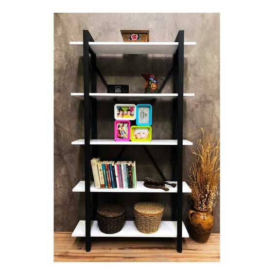 Black and White Bookshelf Decorative Bookshelf Modern Etsy