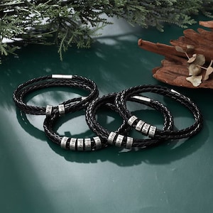 Pulsera de cuero personalizada para hombre, cuentas de oro grabadas personalizadas con marrón o negro, regalo personalizado para él, regalo para papá, esposo, regalo del Día del Padre