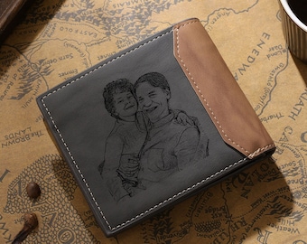 Portefeuille photo personnalisé en cuir, portefeuille pour homme gravé, cadeau pour papa, cadeau d'anniversaire pour lui, portefeuille gravé personnalisé, cadeaux pour lui