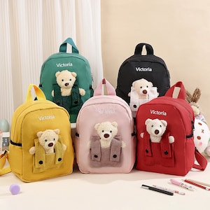Sac à dos personnalisé pour enfant avec nom, sac à dos ours en peluche, premier sac d'école pour tout-petit, sac à dos pour jardin d'enfants, cadeau pour enfant
