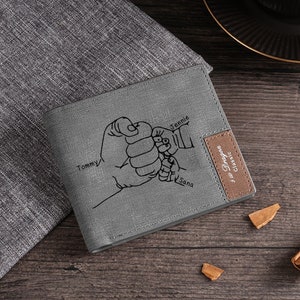 Cartera de cuero personalizada para hombre, cartera con nombres grabados personalizados, cartera con fotos, regalo para él, marido, novio, papá