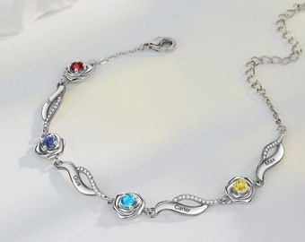 Custom 1-4 Names Family Bracelets, Personalized Family Birthstone Bracelet for Mother Best Friend, Girlfriend Bracelet Gift