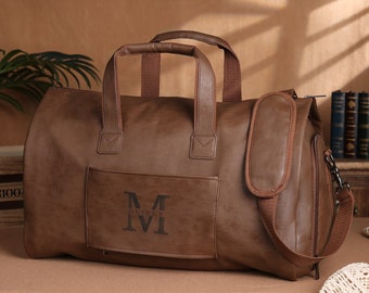 Personalized Men's Leather Duffel Bag, Custom Name Weekender Bag, Monogrammed Duffle Bag, Groomsmen Gift, Best Men Gift, Husband Gifts