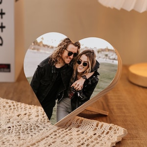 Custom Photo Heart Plaque for Fathers day Gift,Personalized Photo Frame with Stand,Wood Picture Frame,Daddy Memorial Frame,Gifts for Grandpa