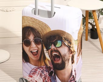 Custom Pet Photo Luggage Cover, Personalized Travel Suitcase Protector for Dog Cat Lovers, Funny Luggage Cover, Christmas Gifts for Friends