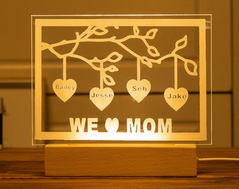 Family Night Light Personalized Custom Name Acrylic Table Lamp Plaque Light Gifts for Mom Grandma Dad