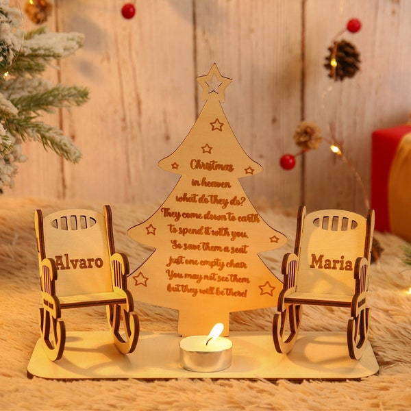 Personalisierte Schaukelstuhl Weihnachtsverzierung, individuelle Holzschaukelstuhl gravierte Verzierung, Erinnerungskerzenhalter, Weihnachtsdekor, Weihnachtsgeschenk