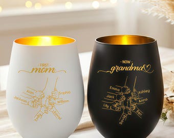 Custom First Mom Now Grandma Candle Jar,Hand Holding Candle Holder with Grandkids Names,Personalized Grandma Keepsake,Mothers Day Gift