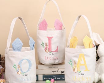 Canasta de Pascua personalizada con nombre, canasta de Pascua personalizada para niños, bolsa de Pascua con monograma, canastas de conejo, canastas de Pascua para niñas, cubo para la búsqueda de huevos.