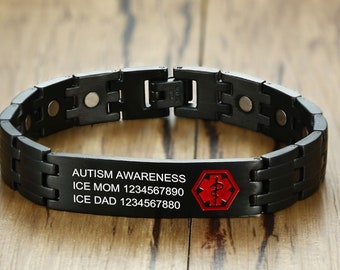 Personalized Medical Alert Bracelet For Men Custom Engraved Medic Info Id Bracelet For Women Customized Emergency Medical Bracelets Adjustable Diabetic Wristband Picture Logo Text 498868