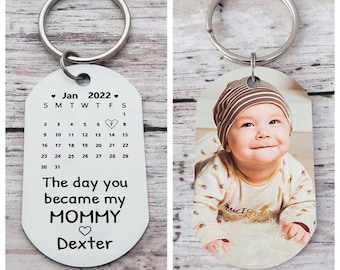 Llavero con foto personalizado, llavero con imagen, el día en que te conviertes en mi mamá, llavero con fecha personalizado para mamá, regalos para el día de la madre, regalo de aniversario