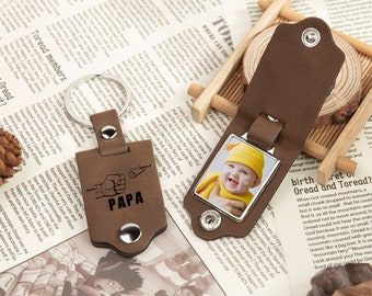 Personalized Photo Keychain, Hidden Photo Keychain Gift for PAPAP, Leather Keychain Gift for Father