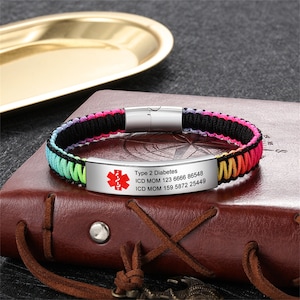 Bracelet d'alerte médicale pour homme Bracelet médical personnalisé en acier inoxydable avec gravure d'informations médicales