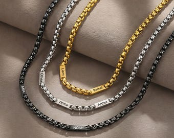 Gepersonaliseerde vaderketting met kindernaam, aangepaste 1-5 namen gegraveerde ketting, herensieraden, Vaderdagcadeaus, cadeau man