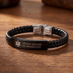 Läderarmband för medicinskt larm för män, personligt medicinskt ICE-armband med Mediacl Alert-berlock, herrarmband för medicinskt ID