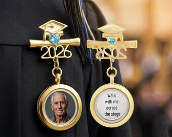 Personalisierte Abschlussfeier Quaste Pin mit Geburtsstein, benutzerdefinierte Fotos Charm Brosche, Abschlussgeschenk für ihn oder sie