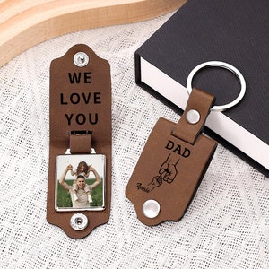 Cadeaux de fête des pères pour papa, porte-clés en cuir personnalisé avec photo, coup de poing de l'équipe de papa, porte-clés gravé, cadeaux d'anniversaire pour mari