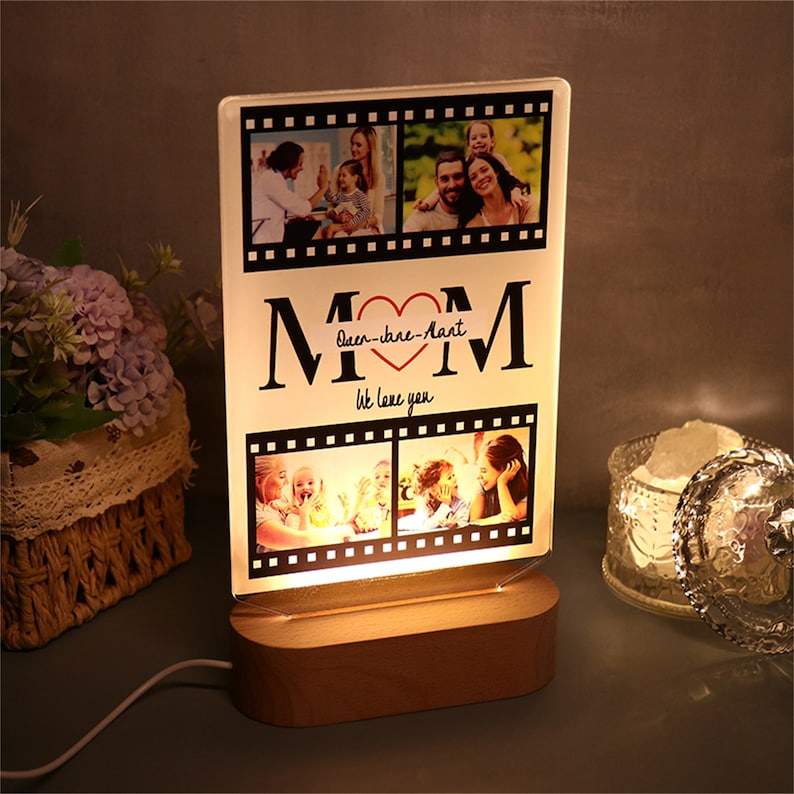 Cadeau de veilleuse photo pour maman, veilleuse photo personnalisée, lampe de nuit LED, cadeau personnalisé pour la fête des mères, décoration d'intérieur image 1