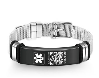 QR Code Medizinisches Alarm Armband für Männer Wasserdicht Personalisierte Medizinische ID Info Armband für Frauen Notfall Kontakt