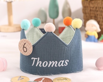 Personalized Child Birthday Crown, First Birthday Party Crown with Embroidered Name, Birthday Hat for Kids, Toddler Crown, Cake Smash Crown