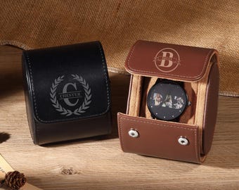 Personalised PU Leather Watch Box, Custom Travel Watch Case for Men, Monogram Watch Box, Anniversary Gift, Christmas Gifts for Him