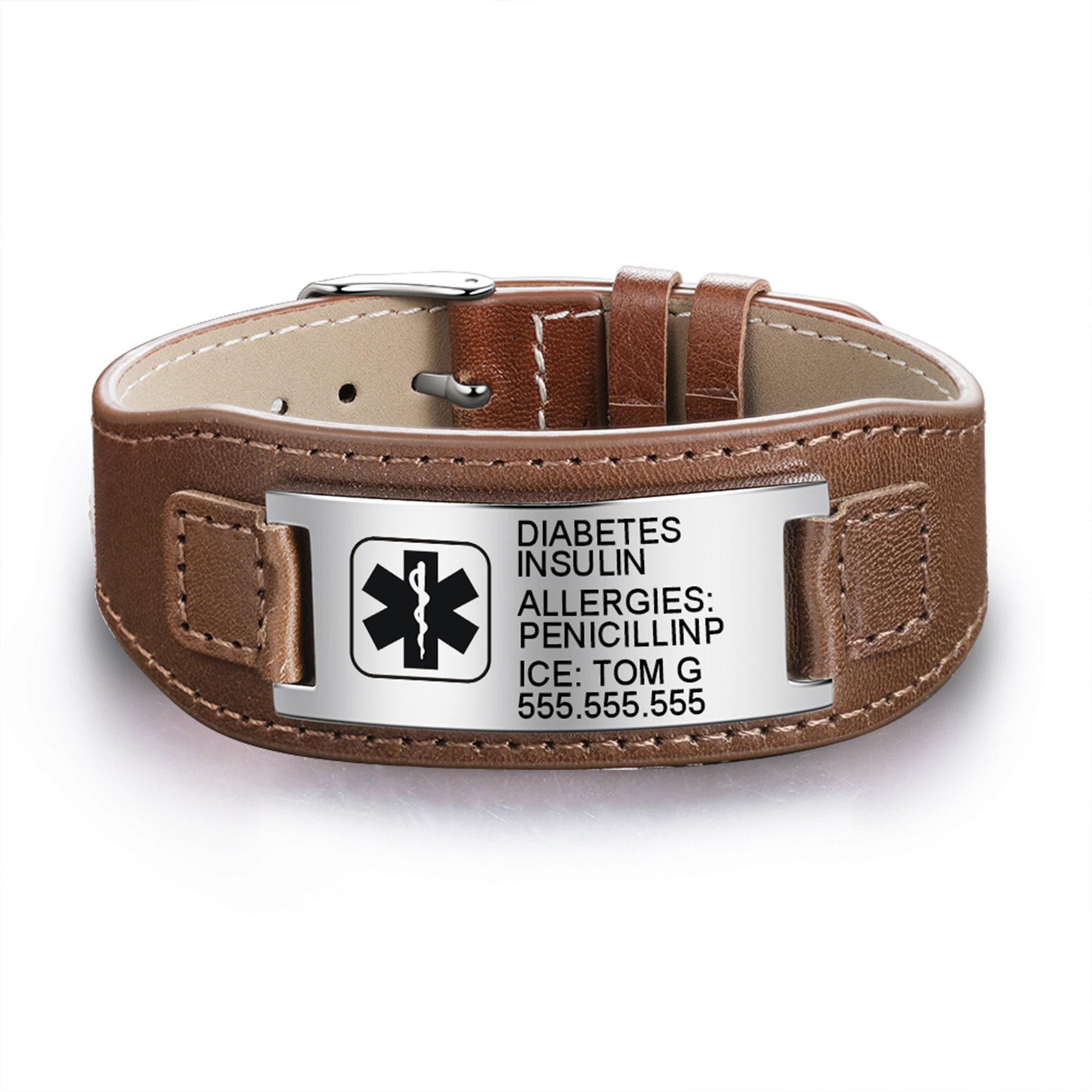 Adjustable Medical Alert Bracelets Stainless Steel Personalized Health