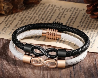 Personalized Matching Couple Bracelet Set, Engraved Infinity Bracelets for Him and Her, Anniversary Gift for Couples