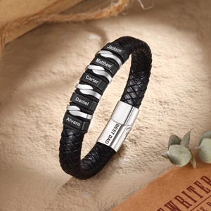Pulsera de cuero personalizada para hombre, pulsera con nombres familiares personalizados, pulsera para papá, joyería de cuero para el Día del Padre, regalos para papá, abuelo y esposo.