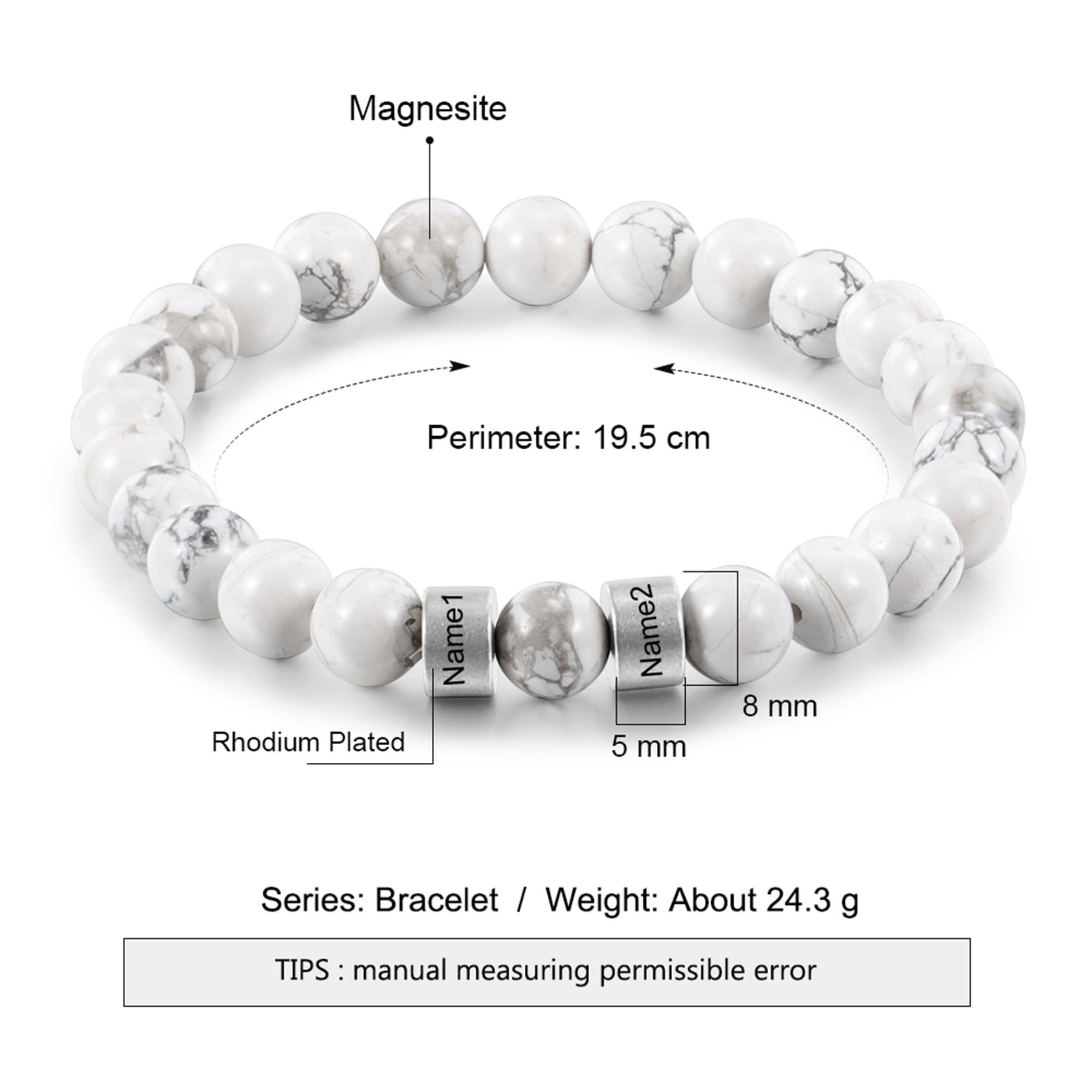 Bracciale perline con nome - Bracciale nome - Bracciale waterproof - B