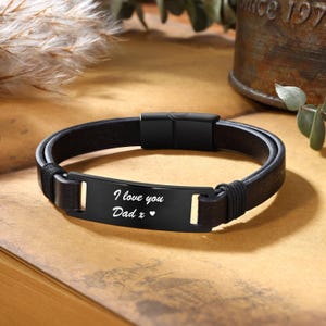 Pulsera de cuero con nombre personalizado, pulsera personalizada para papá, joyería de cuero hecha a mano para el Día del Padre, regalos para papá, regalo para esposo