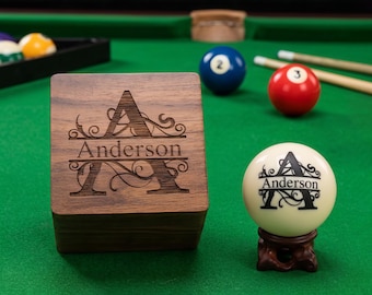 Personalized Billiards Ball With Wooden Box, Engraved Cue Ball,  Custom Logo Pool Ball, billiard player gift, Christmas Gift for Husband