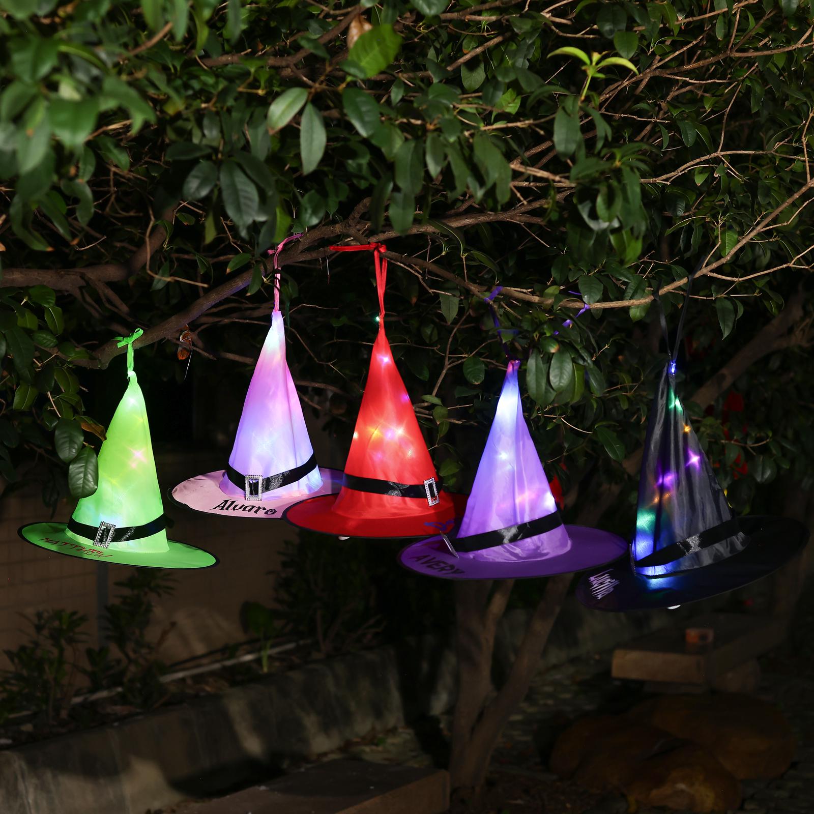 Personalized Halloween Lighted Witch Hat,Custom Name Halloween Party Hat,Glowing Witch Hats,Halloween Light Decoration Outdoor, Witchy Party