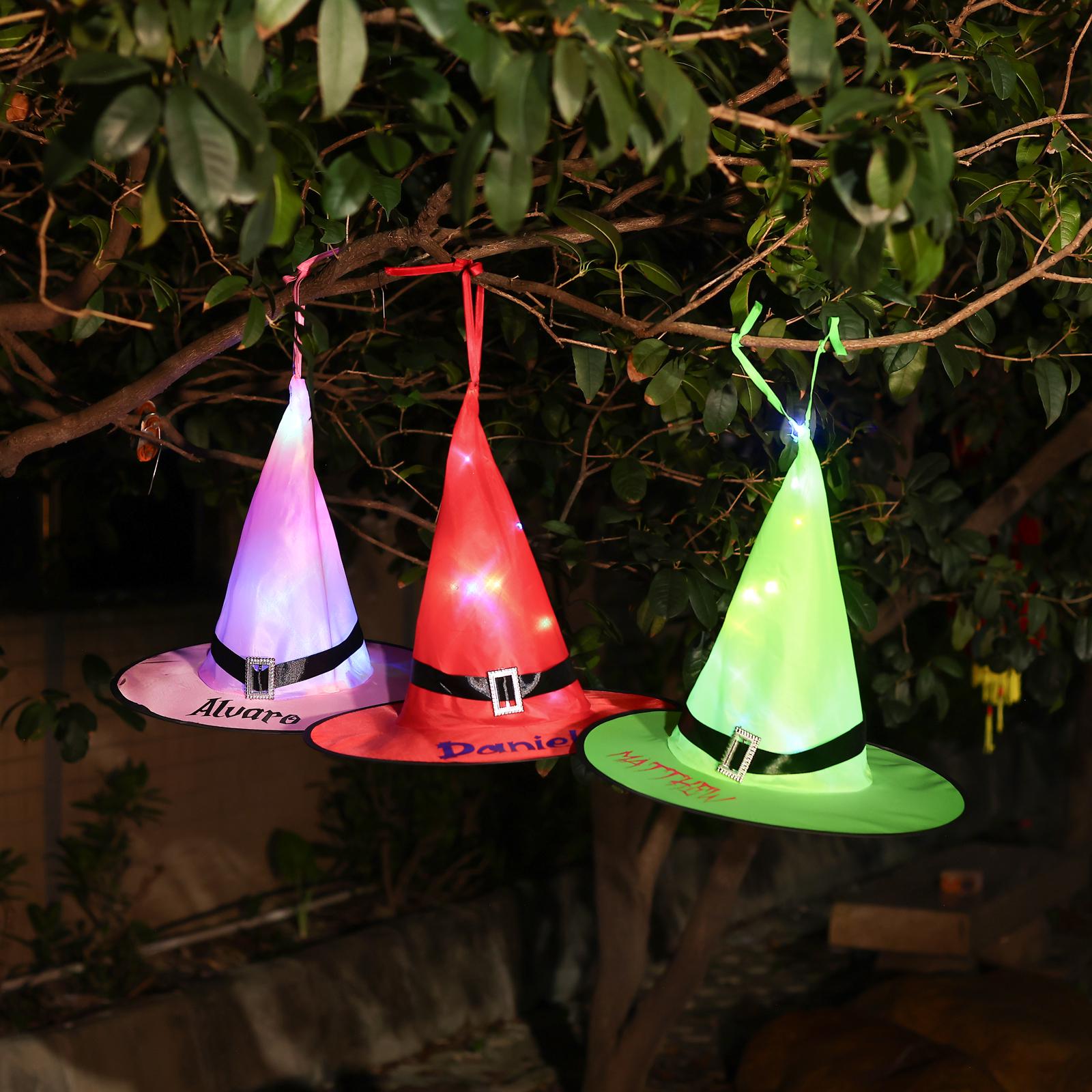 Personalized Halloween Lighted Witch Hat,Custom Name Halloween Party Hat,Glowing Witch Hats,Halloween Light Decoration Outdoor, Witchy Party