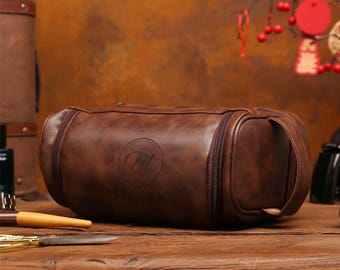 Personalized Leather Toiletry Bag for Men,Engraved Dopp Kit,Mens Travel Toiletry Bag,Custom Gift for Father's Day,Gift for Him,Husband,Dad