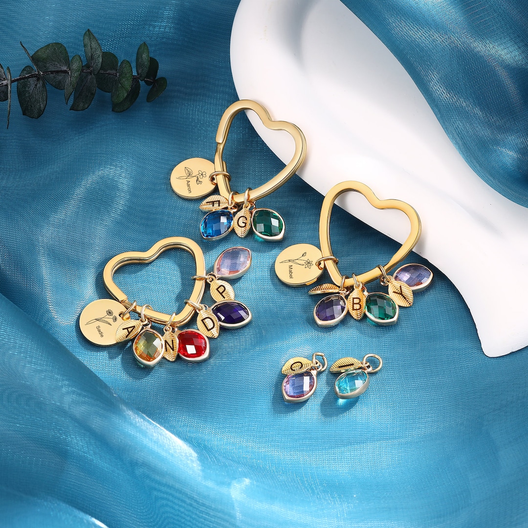 Personalized Birthstone Keychain for Mom,birthstone Keychain With Leaf ...