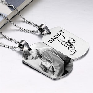 Collar con placa de identificación personalizada para papá, collar con foto personalizada y nombres de niños, collar con foto, collar con grabado de 1 a 5 nombres para el Día del Padre.