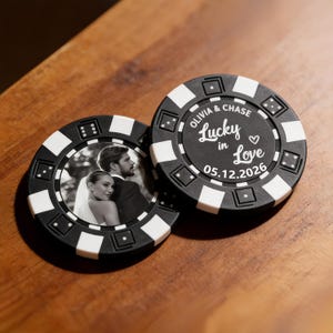 Kundenspezifischer Foto-Pokerchip für Paare, personalisierte Vegas-Thema-Hochzeitstoken, Verlobungs-Andenken, Jahrestagsgeschenk