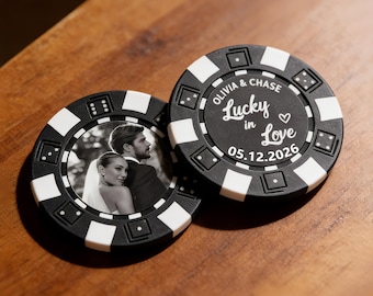 Custom foto pokerchip voor koppels, gepersonaliseerde Vegas-thema bruiloft tokens, verlovingsaandenken, jubileumcadeau