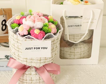 手作りかぎ針編みの花束、母の日用バラの花束、彼女用かぎ針編みの花束、お母さんへのプレゼント、記念日/誕生日用の花束