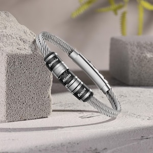 Regalo del Día del Padre para papá, pulsera personalizada para papá con nombres de niños, pulsera grabada para hombre, joyería familiar, regalo de aniversario para el esposo.