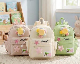 Gepersonaliseerde peuterrugzak met naam, schooltas op maat voor kinderen, boekentas voor kleuters, cadeau voor de start van het schooljaar voor meisjes en jongens