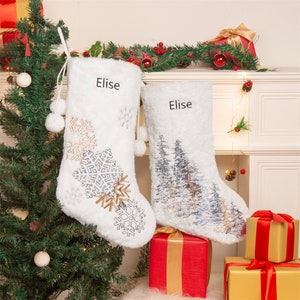 2023 Custom Embroidered Christmas Stocking with Name,Luxury Plush Christmas Stocking with Snowflakes,Holiday Stockings for Family,Xmas Gift