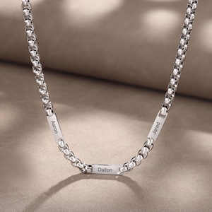 Gepersonaliseerde vaderketting met kindernamen, aangepaste zilveren herennaamketting, gegraveerde ketting papa, vaderdagcadeaus voor hem, cadeau man