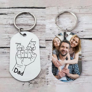 Porte-clés personnalisé poing bosse de l'équipe de papa, porte-clés photo personnalisé pour papa, porte-clés bosse de poing papa gravé, cadeau fête des pères des enfants